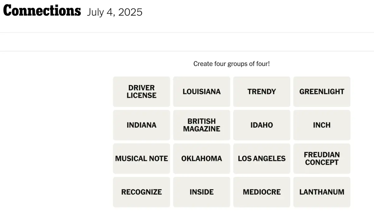 Hints for NYT Connections on July 4 image 1