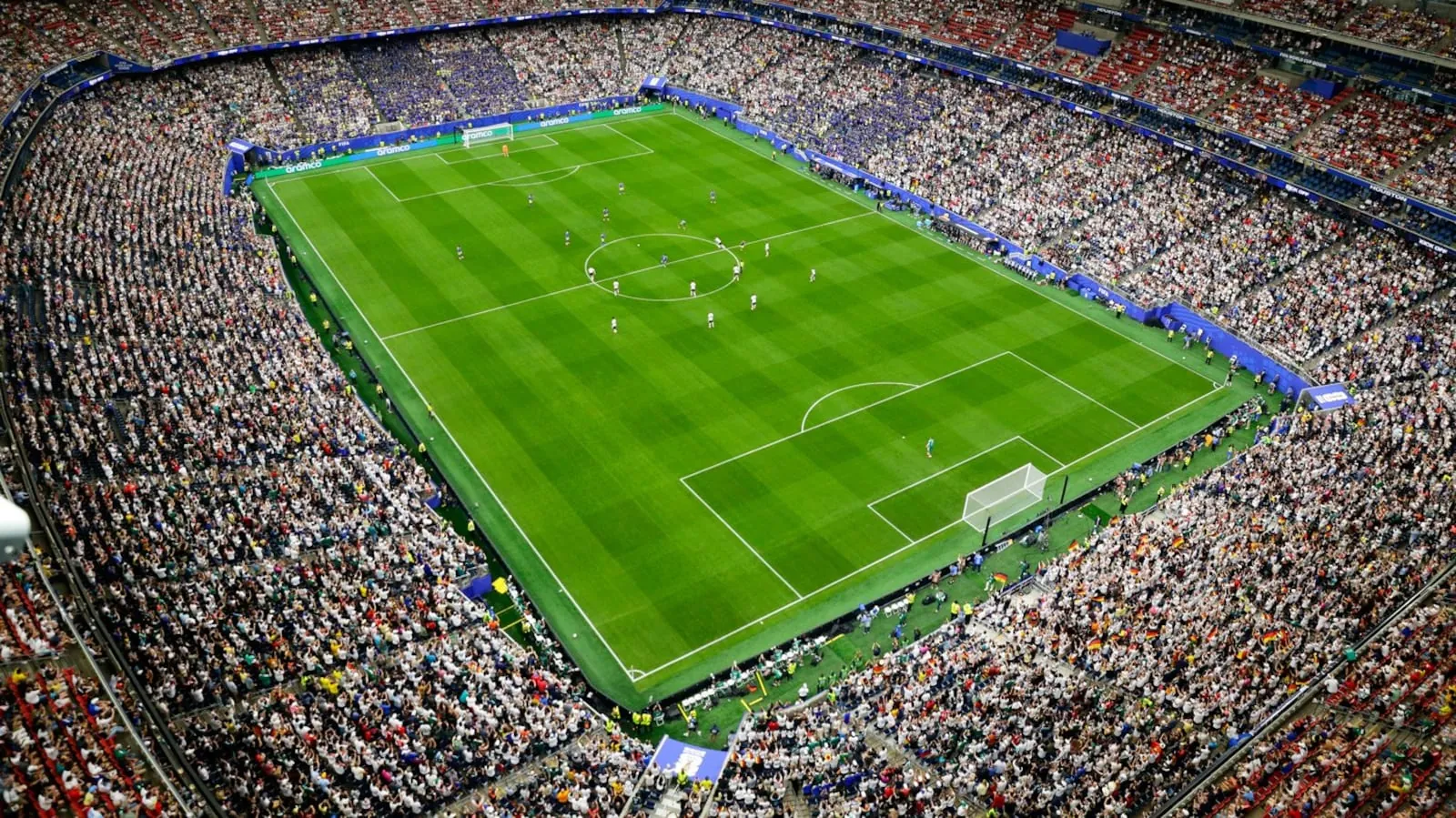 The pitch is seen in this general view during the World Cup Group E soccer match between Germany and Curacao in Houston, Sunday, June 14, 2026. (AP Photo/Michael Wyke)