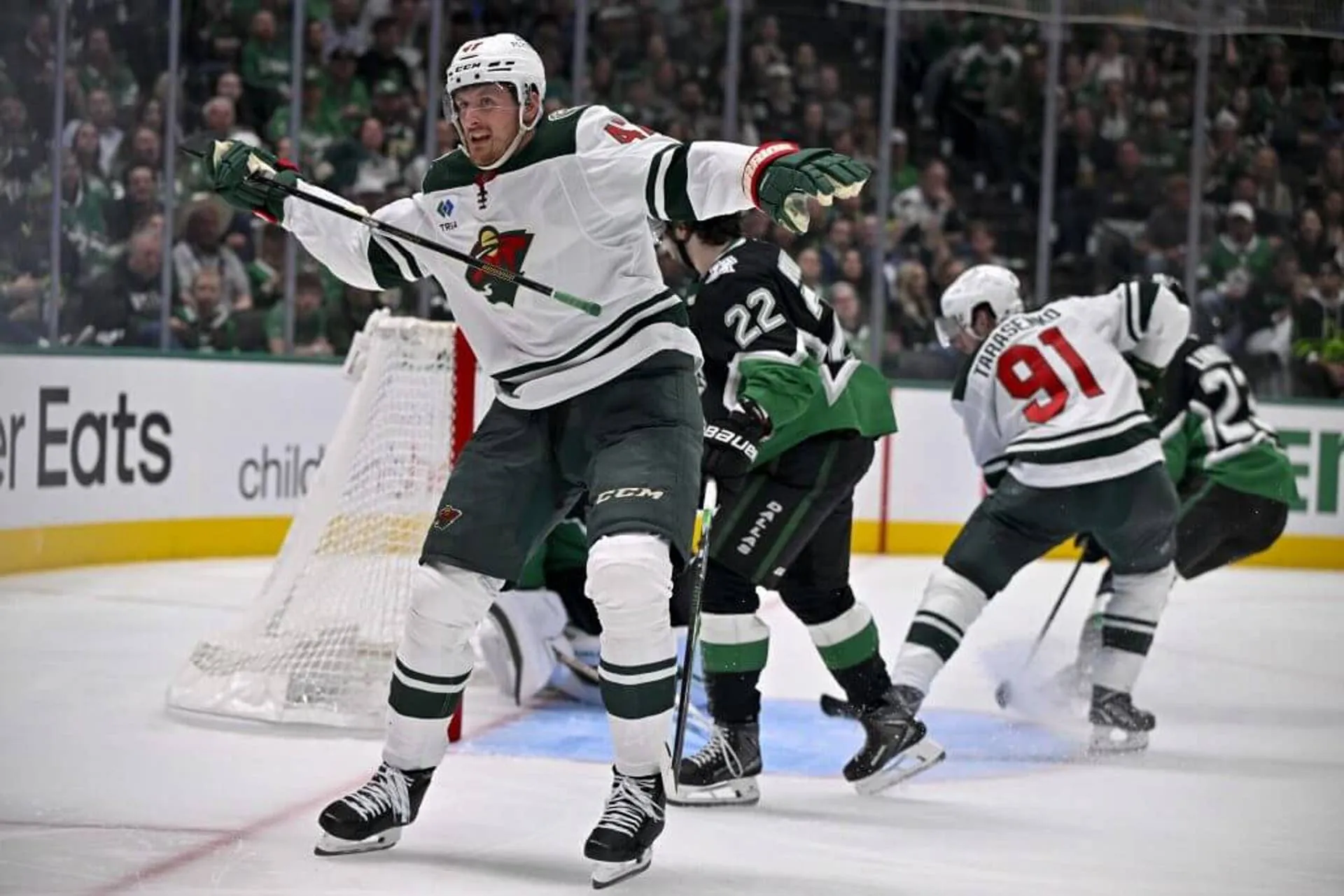 Wild center Michael McCarron celebrates after scoring a key goal against the Stars in the first round of the playoffs.